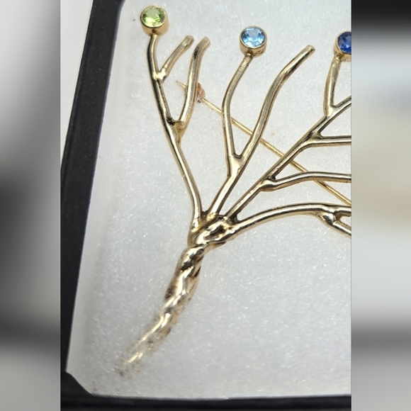 Gold Tone Tree Of Life Brooch Pin-Colored Stones Womens Twisted Trunk Branches - Picture 2 of 8